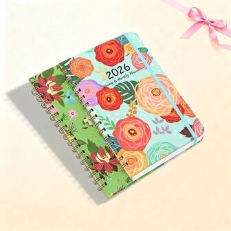 A5 Blommig anteckningsbok med 2026 guldfoliedesign, inbyggd pennhållare, slät yta och högkvalitativt papper. En planeringsanteckningsbok för dagliga och veckovisa scheman, oumbärlig för kontorspersonal, studenter och familjer.