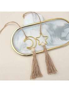 2pcs Moon & Star Hanging Decorations Set With Tassels, Islamic Festive Home Decor Accessories, Premium Metal & Acrylic Ornaments For Home, Tabletop & Tree - Ramadan, Eid Al-Fitr & Holiday Party Decor | Elegant Islamic Festival Gift & Home Decor Set - Multicolor - View 5
