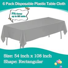 Paquete de 6 manteles de plástico plateados de 54" X 108", manteles desechables rectangulares, manteles de plástico para fiestas, rectangulares, plateados - Plateado - Ver 3
