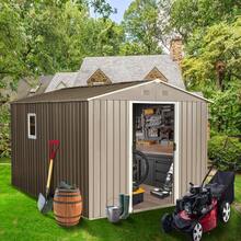 8x10 FT Outdoor Metal Storage Shed With Foundation, Grey Galvanized Steel Garden Shed With Sliding Doors & Window, Heavy-Duty Corrosion Resistant Tool Shed, Easy Assembly With Included Tools (2-Pack Delivery) - Grey - View 11