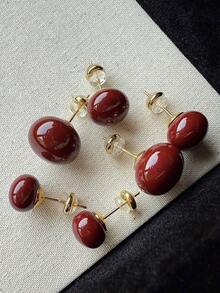 3 Pairs Retro Minimalist Elegant Faux Pearl Stud Earrings Set, Chic Lightweight Earrings Suitable For Women's Daily And Holiday Wear - 紅色 - 查看 6