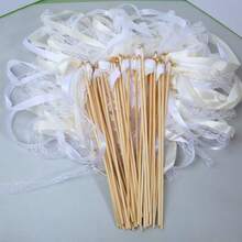10/20/50pcs White Ribbon Magic Wands, Fairy Wands With Lace, Rotating Ribbons, Golden/Silver Bells, Party Cheering Props, Wedding, Christmas Gifts