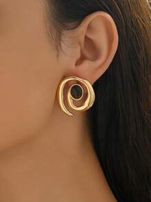 1 par de pendientes de metal con diseño vintage de remolino, diseño de lujo personalizado, adecuado para uso diario, fiestas y reuniones, otoño/invierno - Dorado - Ver 2