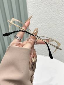 1 par de gafas de mujer con montura de metal de ojos de gato en bloques de color, patas personalizadas con resorte, con un estilo retro y elegante de bordes finos y transparentes - Multicolor - Ver 4