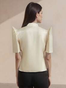 Amyenjoylife 现代菲律宾风情衬衫，菲律宾风情蝴蝶袖衬衫，女士优雅时尚泡泡袖刺绣短袖衬衫/开衫，杏色上衣