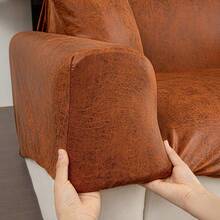 Waterproof Stretch Sofa Cover, Pet-Scratch Resistant Couch Protector, Universal Solid Color 1/2/3/4 Seater Slipcover With Non-Slip Foam Strips, Machine Washable All-Season Furniture Cover - Orange-red - View 6