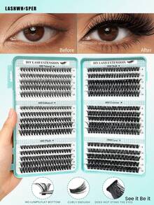 560/600pcs DIY False Eyelash Clusters, 30D/40D/50D/60D/80D/100D Curl, 9-16mm Natural Delicate Soft Lightweight Reusable Individual Lashes - Multicolor - View 3