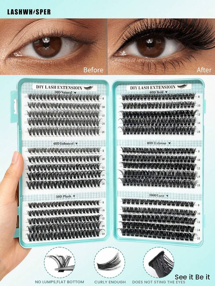 560/600pcs DIY False Eyelash Clusters, 30D/40D/50D/60D/80D/100D Curl, 9-16mm Natural Delicate Soft Lightweight Reusable Individual Lashes - Multicolor - View 3