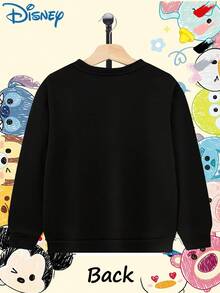 [Authorized]Stitch And Lilo Print Disney Casual Fashion Versatile Round Neck Children's Sporty Long Sleeve Sweatshirt, Lightweight Comfortable, Spring And Autumn Casual Top For Girls, Outdoor Clothing, Stretchy Fabric, Ideal For Birthday Gifts, Daily Sports And Travel. - màu đen - Xem 3