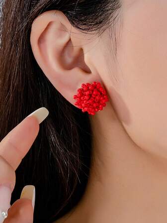 手工波西米亚风串珠彩色流苏耳环，瀑布垂坠耳钉，女士夏季旅行海滩珠宝