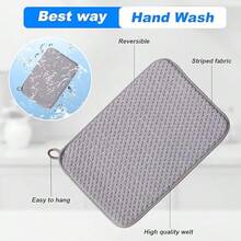XISH 2 Tapete de Secado de Platos para Encimera de Cocina 38*50cm Alfombrillas de Microfibra para Secado de Platos Escurridor de Platos Absorbente de Microfibra Tapete para Encimera Fregaderos Cocina - Gris - Ver 2