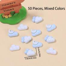 10/30/50pcs Mini Cloud Series Resin Decor Accessories - Random Color Moon/Double-Layer/White Cloud Flat Bottomed Patches, Handmade DIY Hair Accessories, Clogs Shoes Decorations - Mini Clouds - View 17