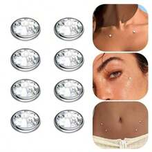 8pcs Set Hypoallergenic Dermal Piercing Jewelry, 14G AB Rhinestone Medical Steel Punk Style Dermal Piercing Body Jewelry Earrings, Available In 3mm, 4mm, 5mm And 6mm Sizes
