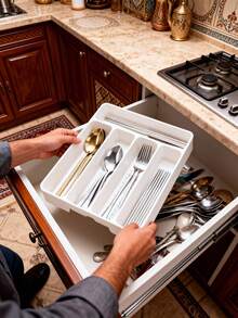 1pc Kitchen Spoon Holder Organizer, Cutlery Tray, Drawer Divider Flatware Silverware Storage Box, In-Cabinet Knife Fork Chopsticks Rack, Flat Utensil Organizer, Drawer Knife Fork Plate Separator