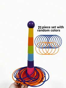 15/21pcs Rainbow Stacking Ring Toss Game, Parent-Child Interactive Throwing Tower Game, Leisure Throwing Game