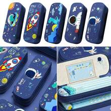 Large Capacity Cartoon Pencil Case Creative Double Layer PU Waterproof Stationery Box Student School Supplies - E - View 1