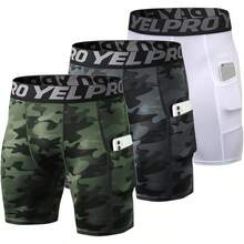 TendenciaPantalones cortos deportivos de compresión para hombre, de elastano, para correr, entrenamiento, con bolsillos, capa base activaCalidad premium - Ca Verde+CA Negro+Blanco - Ver 13