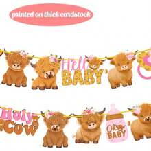 DPink Highland Cow Banners 2Pcs Highland Cow Baby Shower Party Decorations Holy Cow Baby Shower Banner Highland Cattle Cutout Decorations For Girl Oh Baby Cow Birthday Party Plies - Nhiều màu - Xem 5