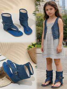 Kids' Sandals Denim/Leather Strappy Gladiator Toe Post Summer Fashion Casual Outdoor Adjustable Buckle 26-36 Toddler Girls' - Blue - View 2