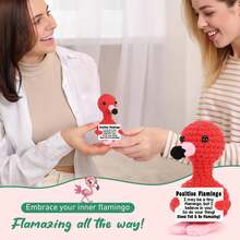 1pc Mini Flamingo Birthday Gifts For Women, Handmade Crochet Valentine's Day Gift For Friend, Positive Crochet Shark Penguin Duck Animals Emotional Inspirational Support Handmade Flamingo Decor - Multicolor - View 4