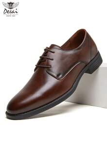 DESAI Dassai Glossy Leather Lace-Up Derby Shoes, Black & Brown Two-Tone Formal Leather Shoes, Soft Sole, Comfortable, Suitable For Commuting, Workplace, Interview, Business Meetings, Multi-Scenario - Brown - View 7