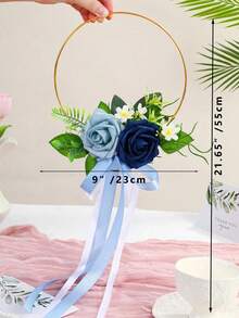 1pc Artificial Rose Wreath, Floral Decor For Hanging, Wall, Wedding, Party, Dining Table, Home Decoration, Bridesmaid Bouquet - Multicolor - View 2