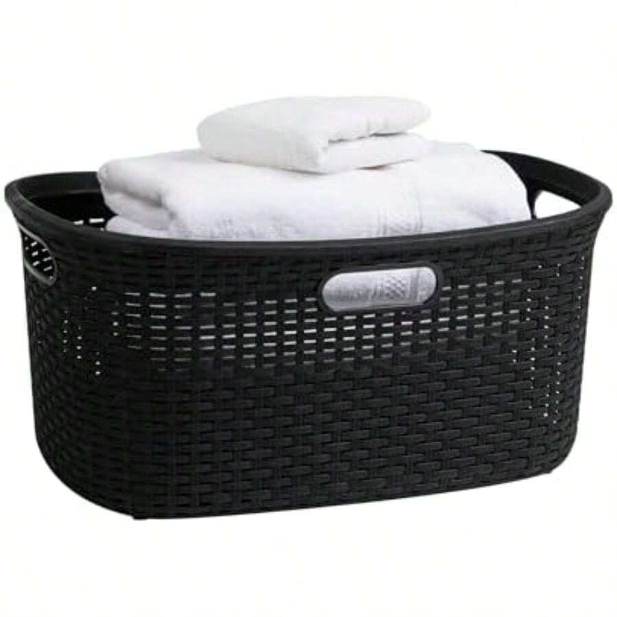 Mind Reader - Cesta de ropa de 40 litros, diseño de mimbre premium, plástico, color negro(Negro Único) - Multicolor - Ver 1