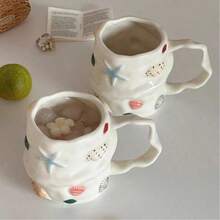 Cană ceramică lucrată manual, cu design 3D asimetric și forme organice, inclusiv cană de apă din ceramică glazurată și cană de cafea cadou creativ cu tematică oceanică, potrivită ca și cadou pentru Ziua Îndrăgostiților, ziua de naștere, nunta și Ziua Mamei - Multicolor - Vizualizare 7