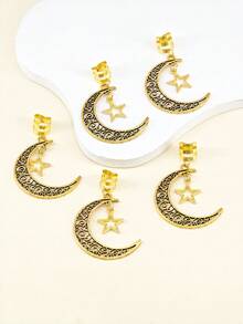 5件套女士月亮星星发饰，马尾夹，派对节日发夹，发爪夹，学习用品 - 金色 - 查看 2