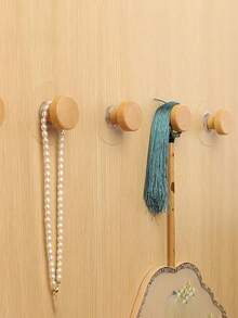 1/4个木质墙钩，免钻孔强力粘钩，几何形状墙钩，创意浴室厨房挂钩，卧室衣物、外套、帽子收纳挂钩 - 彩色 - 查看 7