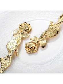 1 Set Gold Alloy Cake Tools, European Wedding Birthday Party Cake Pizza Cutter Knife, Cake Scraper Set With Elegant Rose Handle, Wedding Gift, Bridal Shower Gift, Baking Tools; Suitable For Halloween, Christmas, Birthday Party - Multicolor - View 7