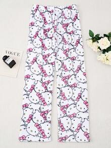 SANRIO Flannel Cartoon Pajamas, Thickened Fleece, Autumn/Winter Anime Print Women's Pants, Couple Lounge Pants, Casual Homewear, Suitable For Family Relaxation, Sleep Or Rest, Holiday Gift, Birthday Gift, Back To School Gift, New Year Gift - White - View 9