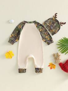 Conjunto para bebé niño, nuevo mono de manga larga con estampado de hojas y ramas, ropa de primavera para recién nacido, sombrero - Verde militar - Ver 7