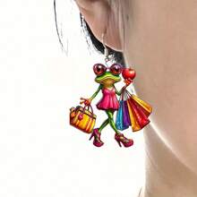 Acrylic Frog Earrings Acrylic Pendant Allergy-Free Double-Sided Fashion Accessories Decorative Pendant Perfect Gift For Casual Wear Or Special Occasions, Women's Gift Vibrant Pattern Earrings - Multicolor - Ver 7