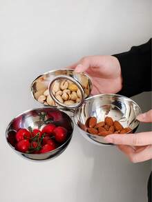 1pc Ins Style Stainless Steel Round Snack Plate, Multi-Compartment Living Room Fruit, Candy, Nut, Appetizer Serving Tray - Silver - View 9