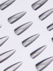 24pcs Long Stiletto Fake Nails, Solid Black Artificial Nails With Full Coverage Black Glitter Nail Stickers, Suitable For Women And Girls Nail Supplies - Black - View 3