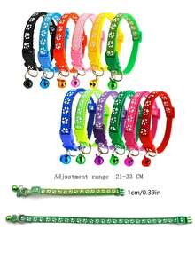 Adjustable Rainbow Cute Bell Collar With Paw Print Pattern, Suitable For Cats - Multicolor - View 4