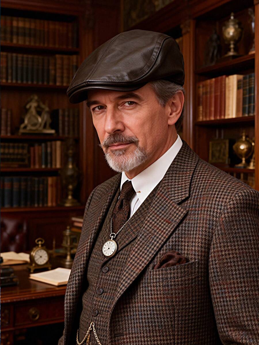 1 pièce Chapeau béret vintage à large bord en PU texturé unicolore pour homme, décontracté, affaires, voyage - couleur unie - Voir 1