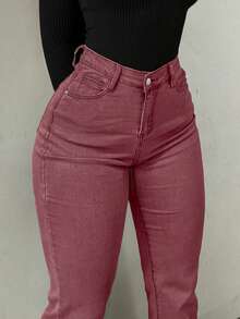 GILIPUR 新款Y2K风格粉色喇叭牛仔裤，高腰修身弹力设计，优雅时尚，休闲街头风，复古秋冬春装，适合新年、情人节等节日穿着，也可作为节日礼物。 - 淺粉色 - 查看 4