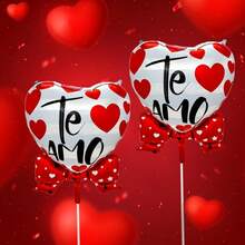 2-Pack Valentine's Day Red Bow Heart Balloons Spanish I Love You Heart Balloons Aluminum Foil Balloons Valentine's Day Party Decoration Proposal Anniversary Scene Decoration - 彩色 - 查看 5