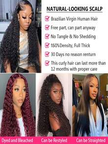 38Inch Kinky Curly 13X4 Lace Front Wigs Human Hair Transparent Lace Curly Wig Pre Plucked With Baby Hair Lace Frontal Wigs Human Hair For Women Brazilian Virgin Hair Curly Hair - SNatural - View 6