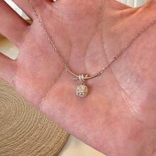 1 Piece Full Diamond Square Knot Necklace For Women, Exquisite Light Luxury Titanium Steel Non-Fading Collarbone Chain Jewelry - XL1143 - 查看 1