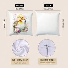 1pc Simple Spring Duck Decorative Pillow Cover, Single-Sided Printed Soft Peach Velvet Material, 45*45CM Cushion Cover Suitable For Indoor Decor, Party Decor, Decorative Pillow Gift