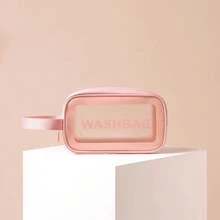Letter Print Toiletry Bag Portable Waterproof For Travel Cosmetic Bag Wash Bag Makeup Bag Storage Bag For Women School Supplies School Stuff For College Dorm For Student Cruise Essential Beach Bag Beach Essentials Beach Towel Organizer Beach Accessories Beach Stuff Holiday Bag Holiday Essentials For Summer For Vacation Back To School Supplies - Pink - View 6