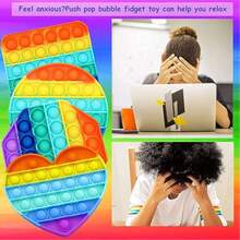 1/2/4PCS Rainbow Pop Fidget Toy, Bubble Sensory Toy For Kids And Adults, Stress Reliever, 4 Shapes Poppers-Heart, Circle, Octagon, Square Pressure Relieving - Multicolor - View 3
