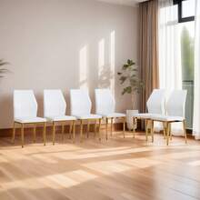 MUUOKY Modern Dining Chair Set Of 6, Faux Leather Upholstered Dining Room Chairs With High Back And Sturdy Metal Legs, Armless Kitchen Chairs With Comfortable Padded Seat, Perfect For Dining Room, Kitchen, Living Room, Or Apartment, Easy To Clean And Assemble, Ideal For Holiday Meals, Thanksgiving, Christmas And Home Decor - 白色+金色 - 查看 2