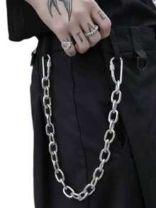1pc Minimalist Casual Personalized Hip Hop Thick Chain Waist Chain Pants Chain Accessory, Unisex - Silver - View 4