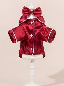 Pet Pajamas For Dogs & Cats - Soft Snap-Closure Robe & Easy-Wear Bodysuit, Light Beige Striped Pattern, Skin-Friendly Breathable Fabric, Comfortable Nightwear For Small Medium Large Breeds, Machine Washable - Đỏ - Xem 12