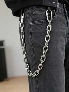1pc Minimalist Casual Personalized Hip Hop Thick Chain Waist Chain Pants Chain Accessory, Unisex - Silver - View 7