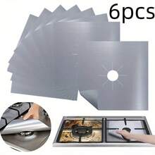 6pcs/12pcs High Temperature Gas Stove Mats, Coated Gas Stove Protector Covers, 27cm X 27cm, Thick PTFE, Oil Resistant, Non-Food Contact, Reusable, Non-Stick, Easy To Clean Kitchen/Cooking Pads, Outdoor Cooking Tool Protectors, Grill Mats - Silver - View 11